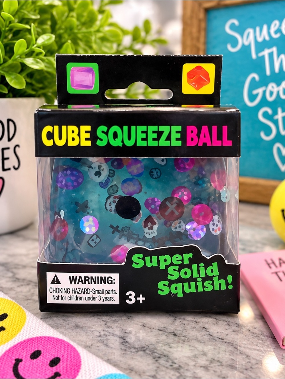💙 Cube Squeeze Ball – Blue Confetti Sensory Fidget Toy